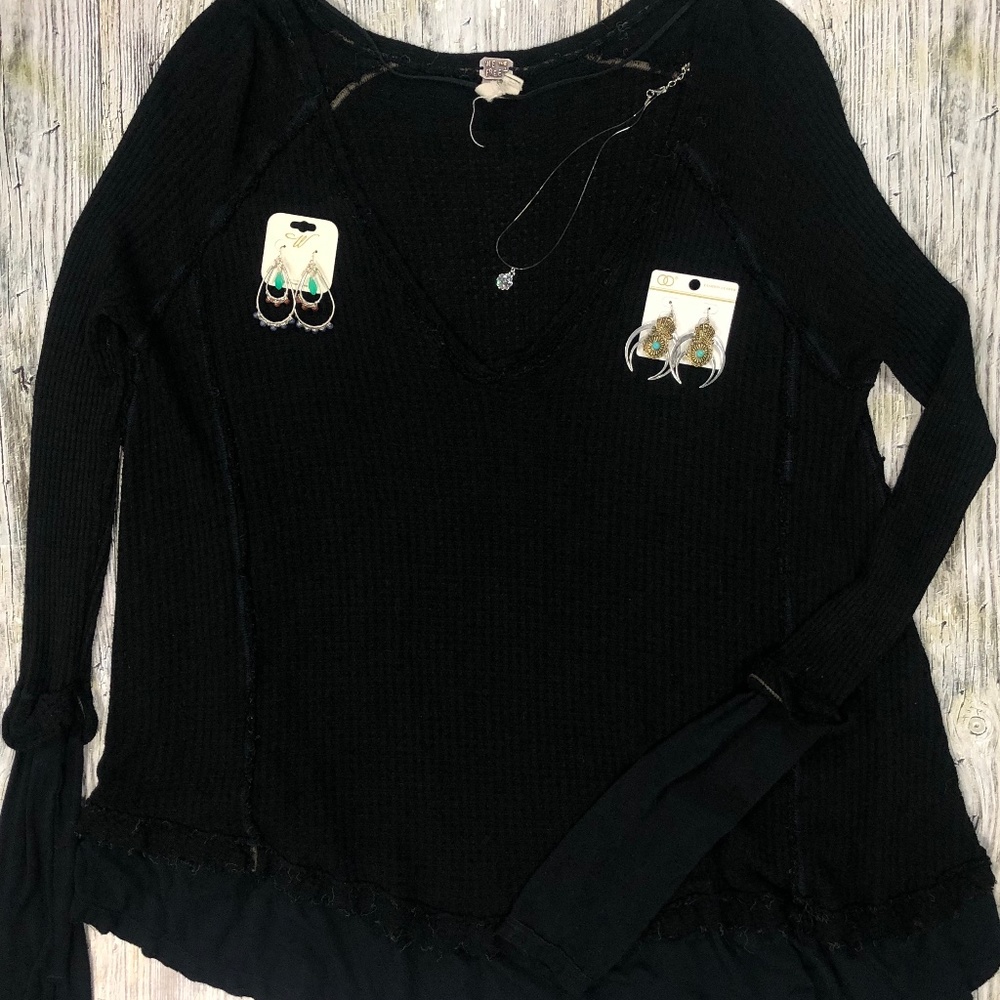 We the Free Black Thermal Knit Long Sleeve